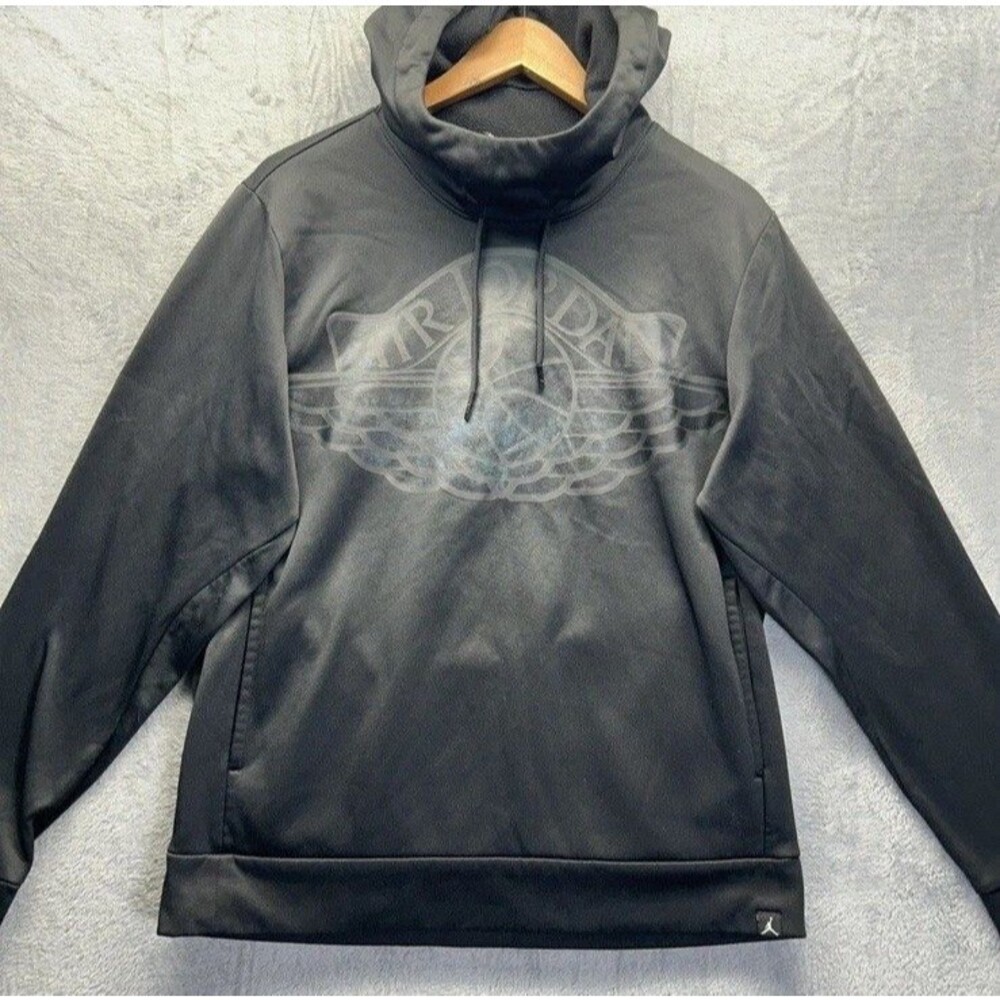 Y2K Nike Jordan Hoodie Men's Medium Black Wings Training‎ Pullover Dopamine